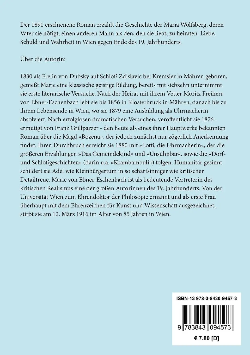 Rückseite: 9783843094573 | Unsühnbar | Marie von Ebner-Eschenbach | Taschenbuch | 168 S. | 2015