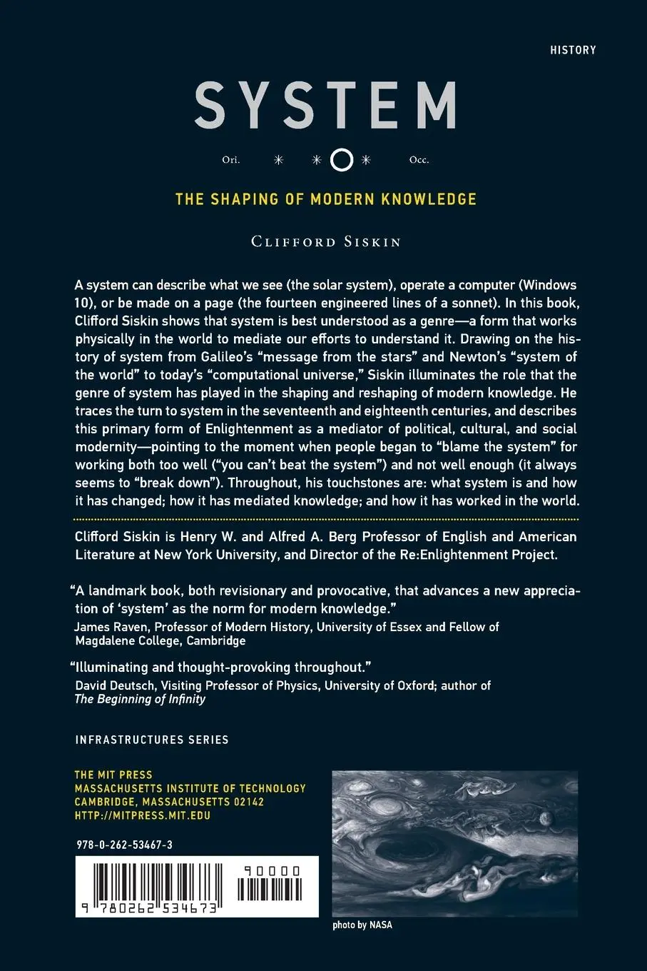 Rückseite: 9780262534673 | System | The Shaping of Modern Knowledge | Clifford Siskin | Buch