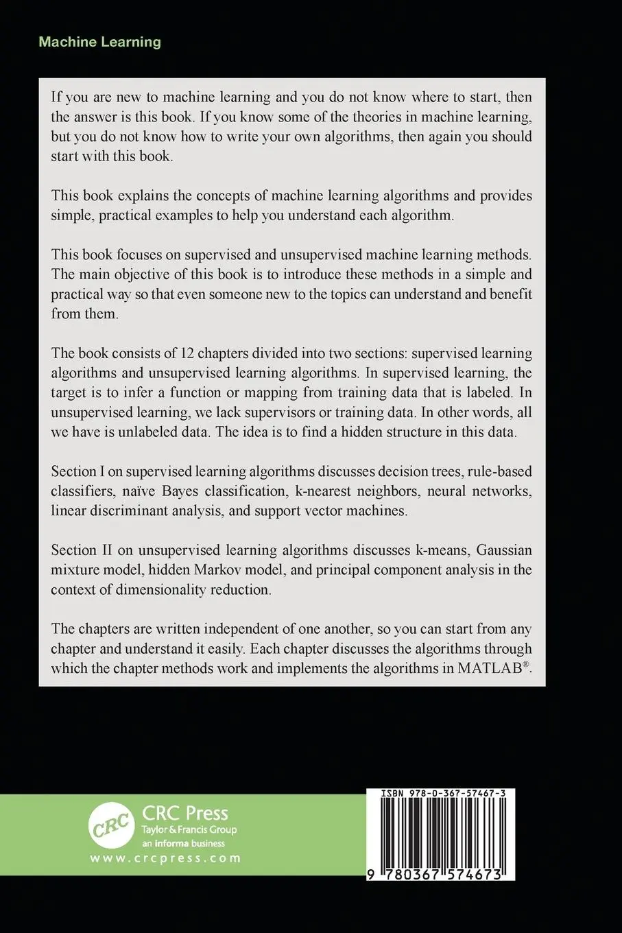 Rückseite: 9780367574673 | Machine Learning | Algorithms and Applications | Mohammed (u. a.)