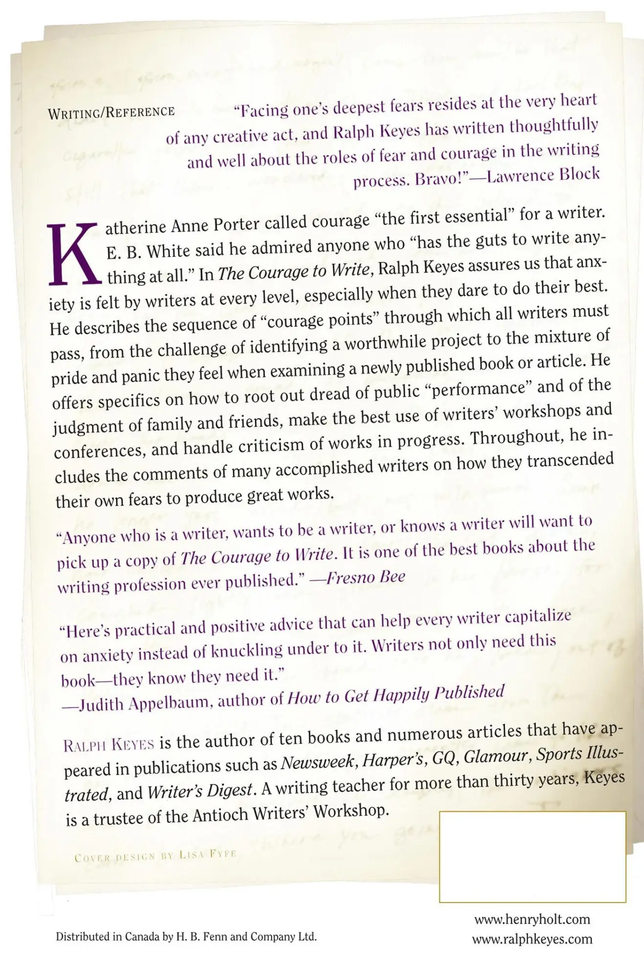 Rückseite: 9780805074673 | The Courage to Write | How Writers Transcend Fear | Ralph Keyes | Buch