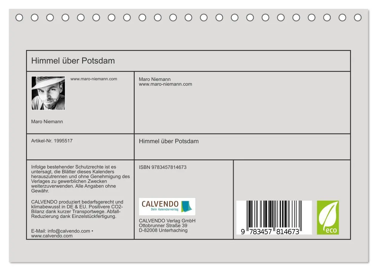 Bild: 9783457814673 | Himmel über Potsdam (Tischkalender 2026 DIN A5 quer), CALVENDO...