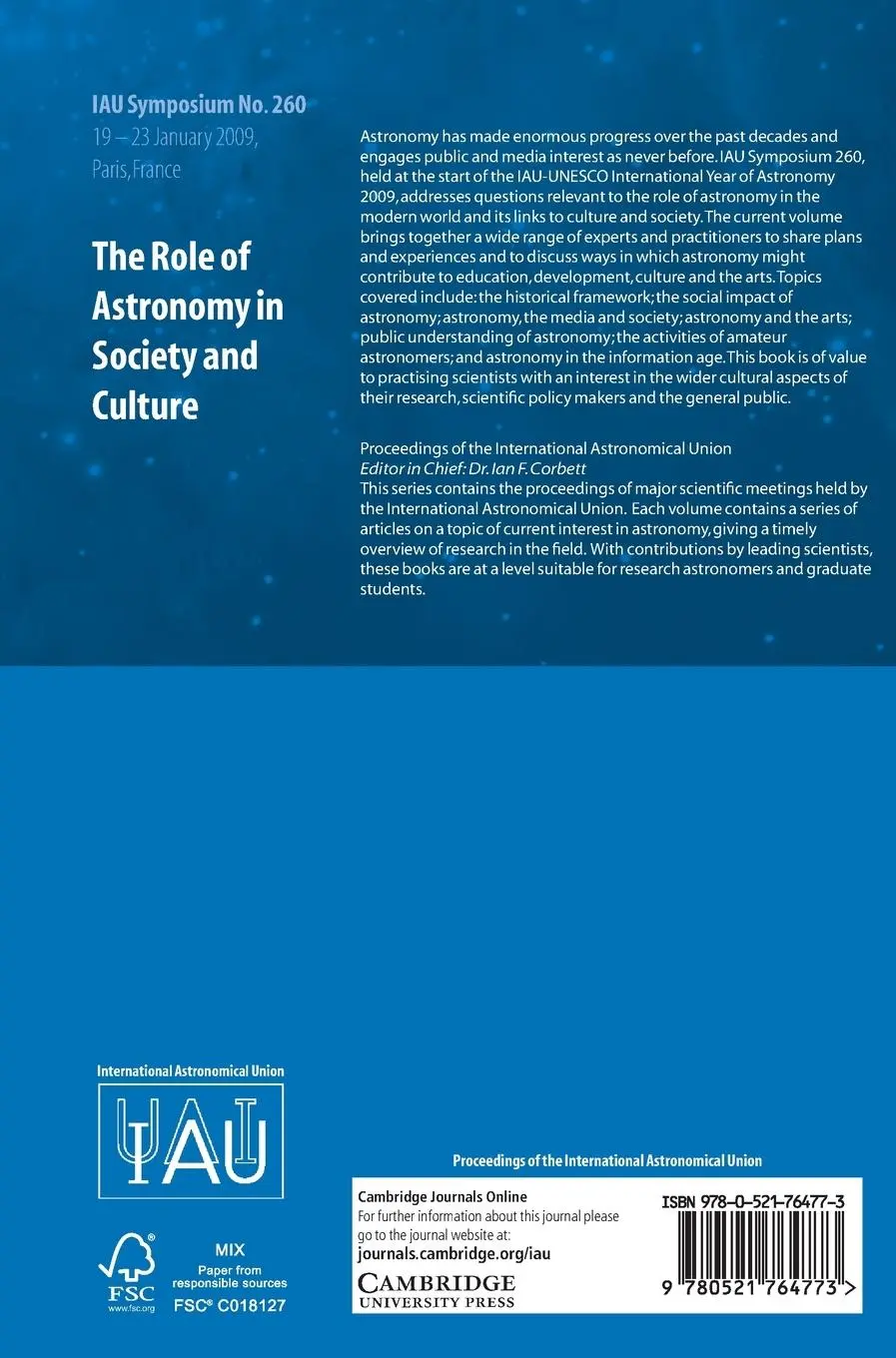 Rückseite: 9780521764773 | The Role of Astronomy in Society and Culture (IAU S260) | Buch | 2011