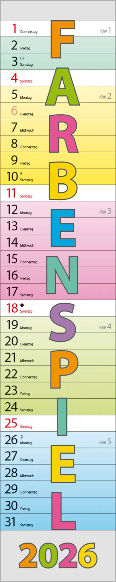 Cover: 9783731884873 | Planer Farbenspiel 2026 | Verlag Korsch | Kalender | Spiralbindung