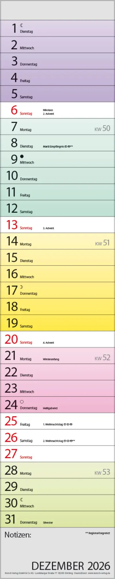 Bild: 9783731884873 | Planer Farbenspiel 2026 | Verlag Korsch | Kalender | Spiralbindung
