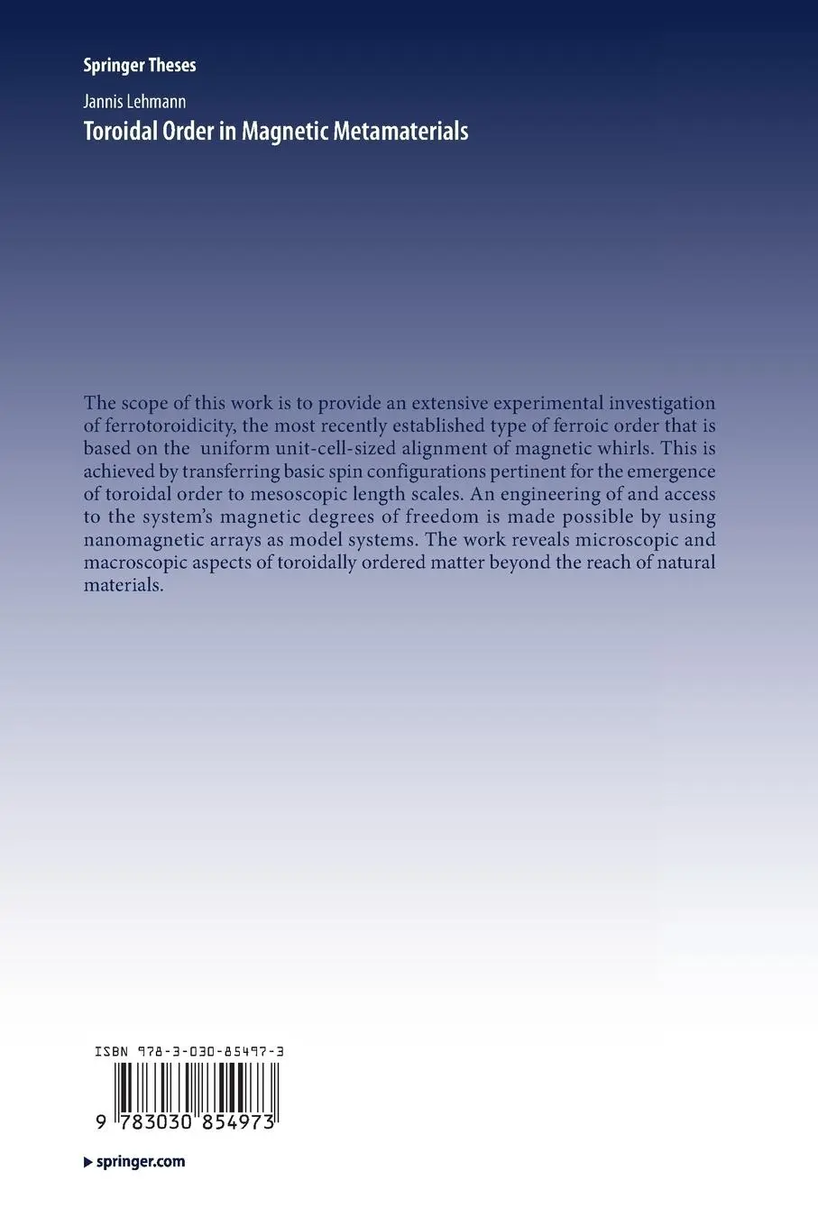 Rückseite: 9783030854973 | Toroidal Order in Magnetic Metamaterials | Jannis Lehmann | Buch | xii