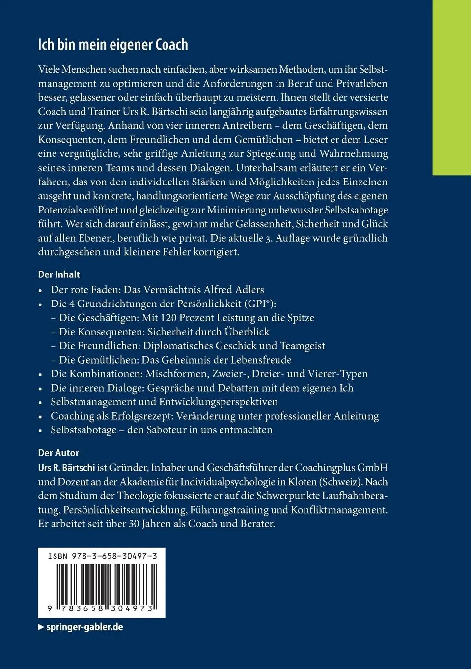 Rückseite: 9783658304973 | Ich bin mein eigener Coach | Urs R. Bärtschi | Taschenbuch | XXII