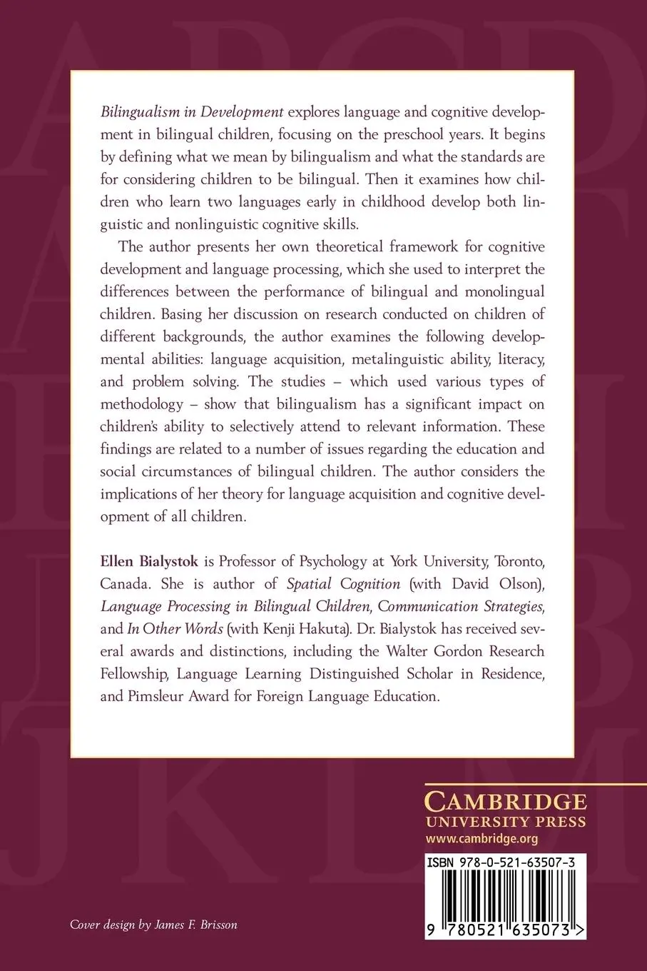 Rückseite: 9780521635073 | Bilingualism in Development | Language, Literacy, and Cognition | Buch