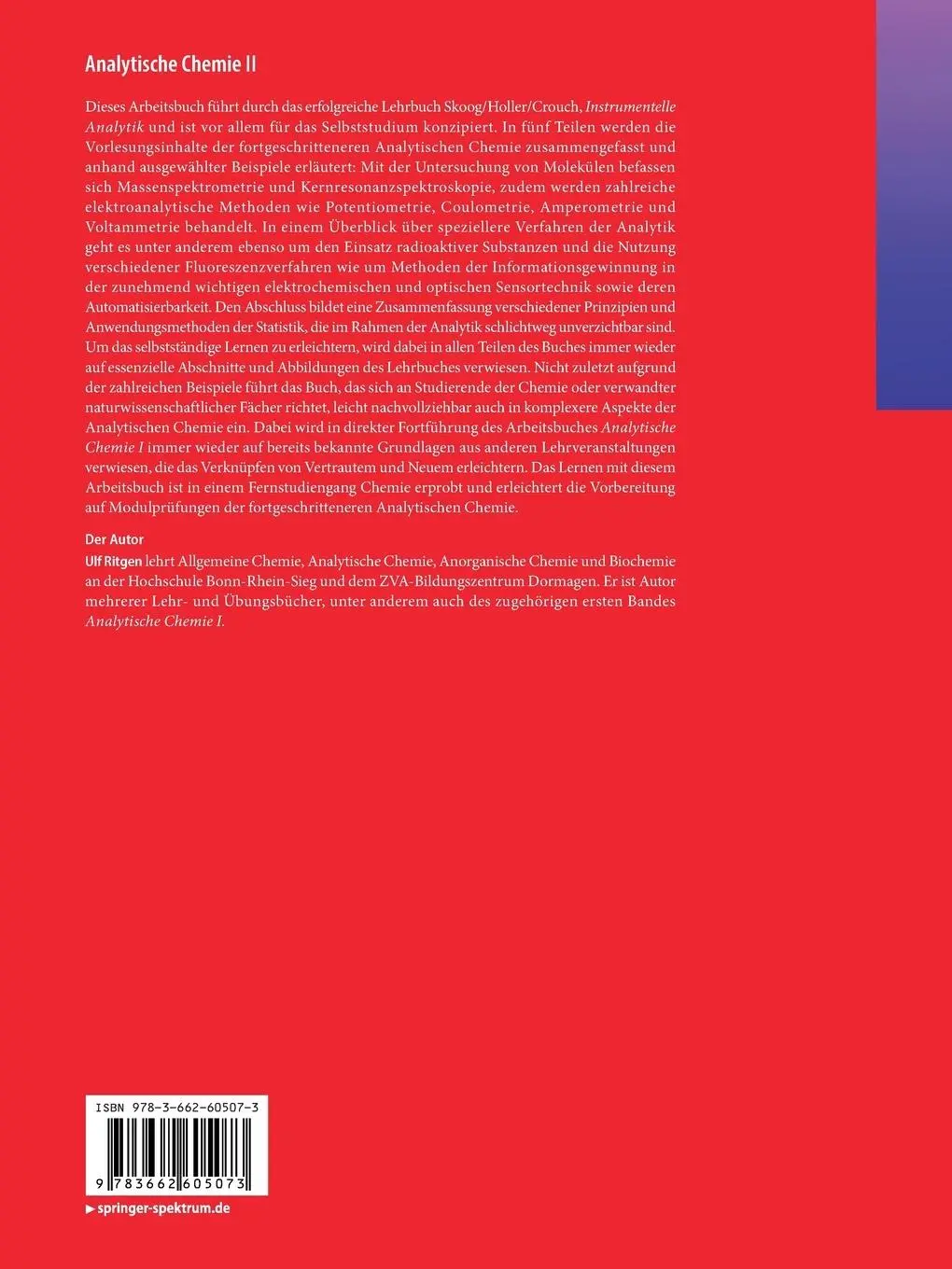 Rückseite: 9783662605073 | Analytische Chemie II | Ulf Ritgen | Taschenbuch | xi | Deutsch | 2020