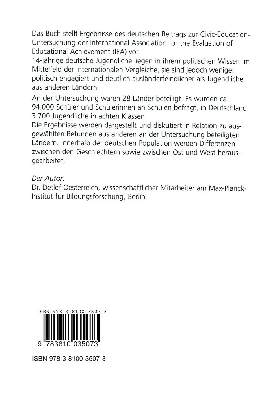 Rückseite: 9783810035073 | Politische Bildung von 14-Jährigen in Deutschland | Detlef Oesterreich