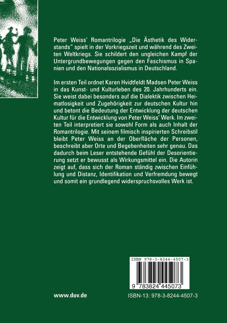 Rückseite: 9783824445073 | Widerstand als Ästhetik | Peter Weiss und Die Ästhetik des Widerstands