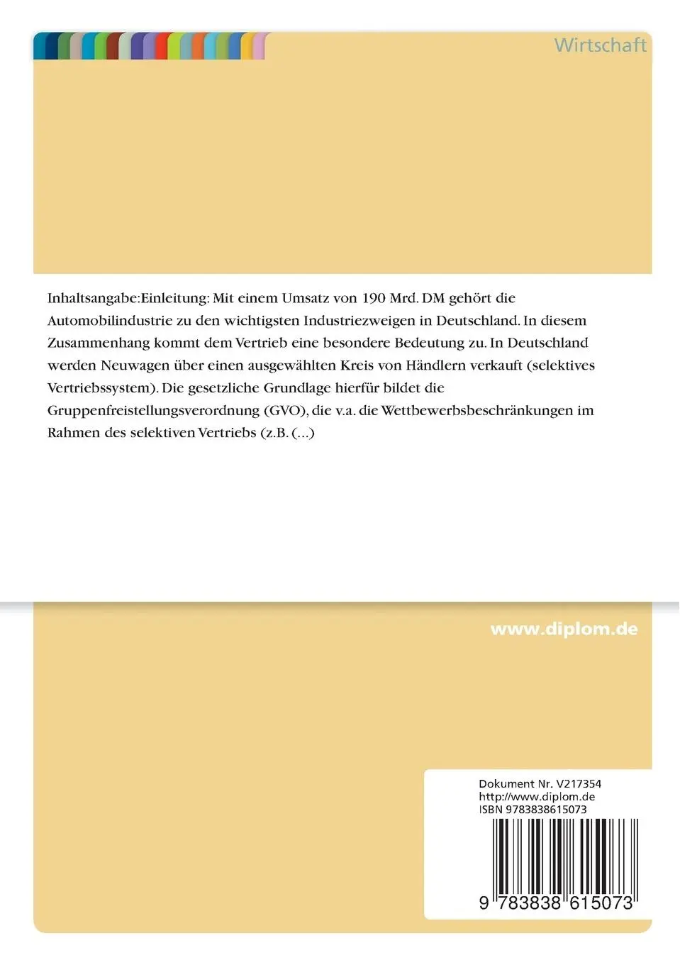 Rückseite: 9783838615073 | Wirkungen des Wegfalls der Gruppenfreistellungsverordnung auf den...