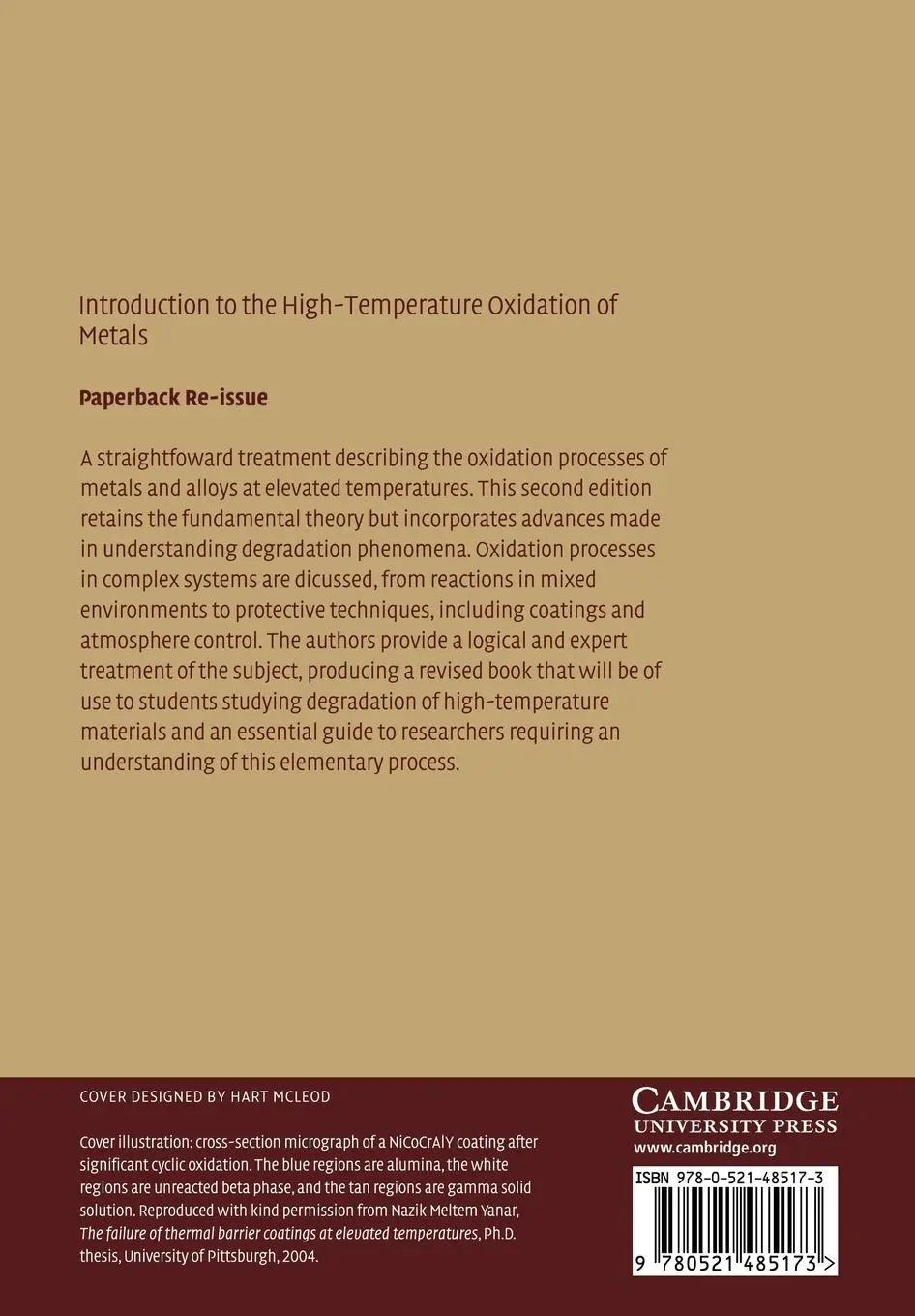 Rückseite: 9780521485173 | Introduction to the High Temperature Oxidation of Metals | Taschenbuch