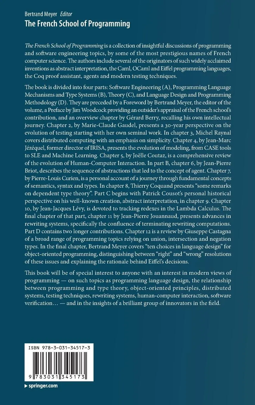 Rückseite: 9783031345173 | The French School of Programming | Bertrand Meyer | Buch | xxiv | 2024