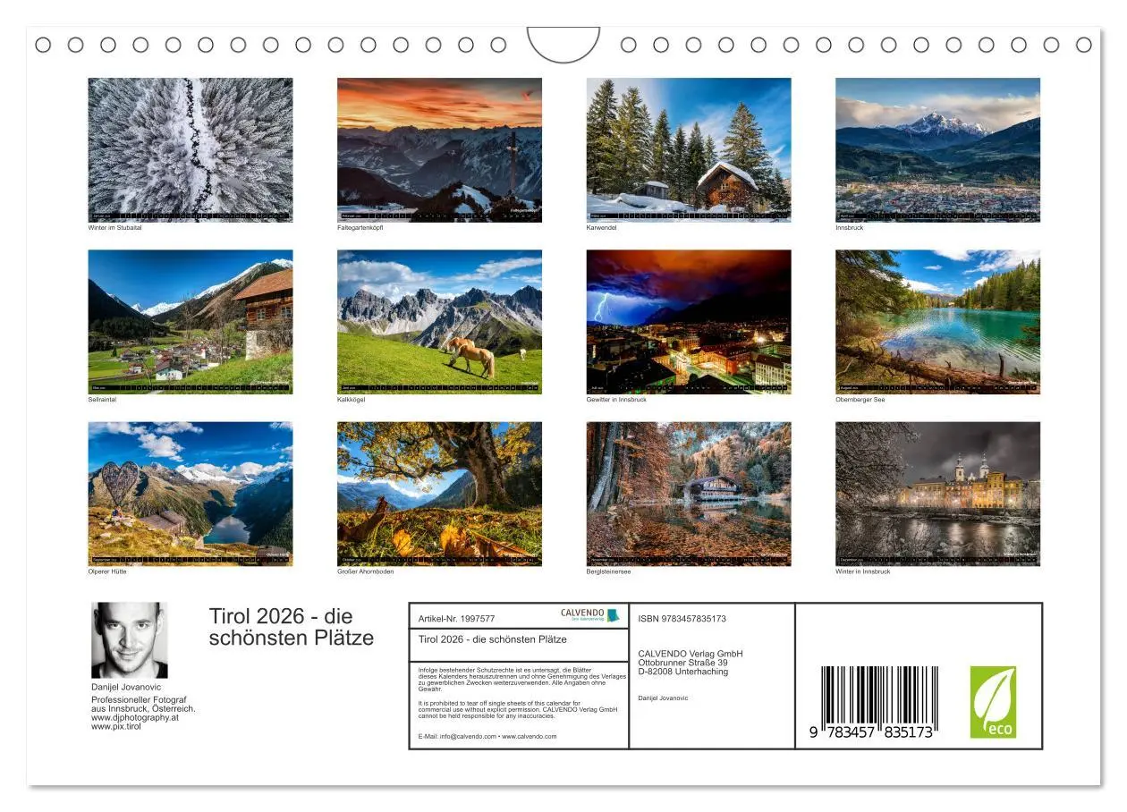 Bild: 9783457835173 | Tirol 2026 - die schönsten Plätze (Wandkalender 2026 DIN A4 quer),...