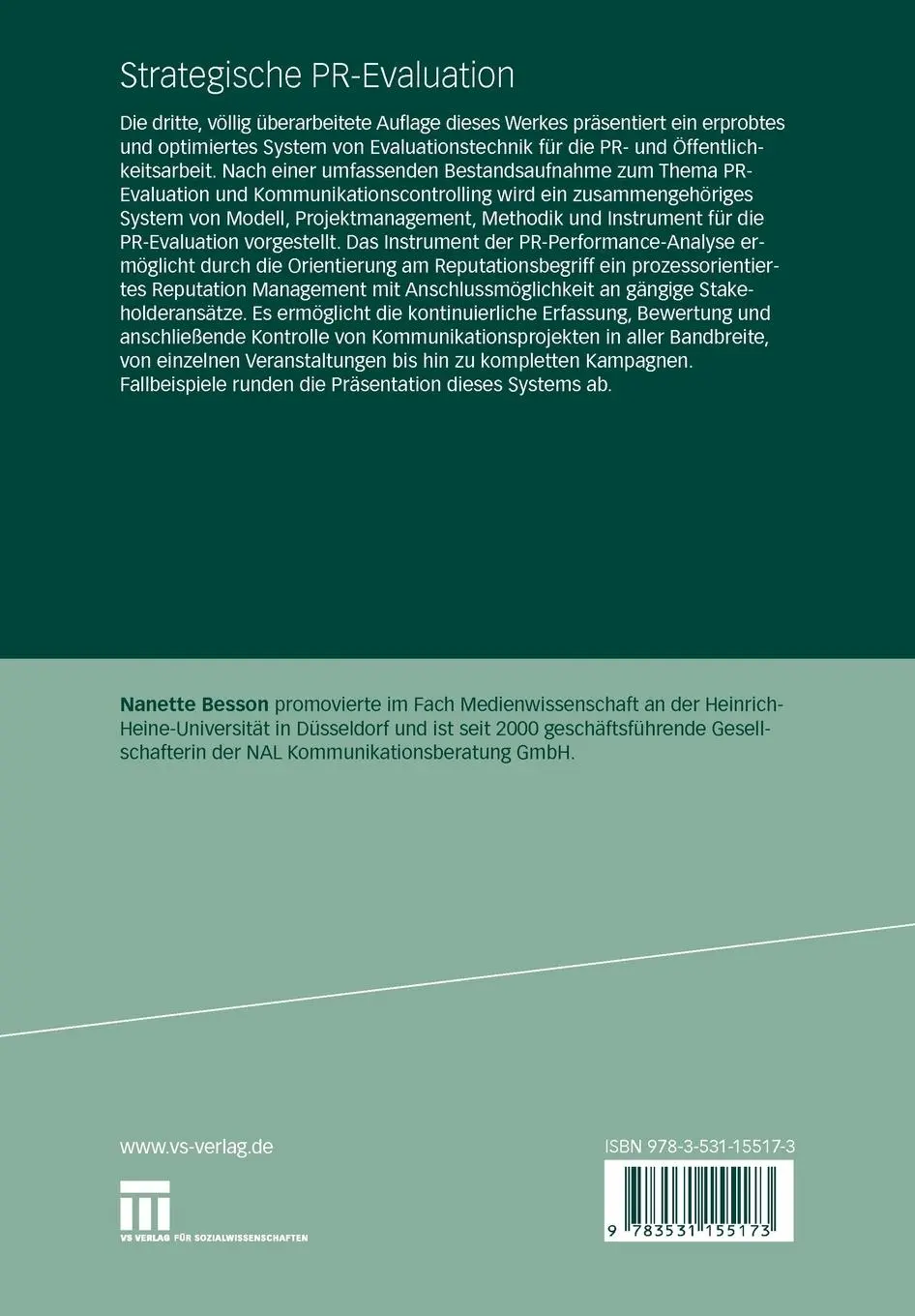 Rückseite: 9783531155173 | Strategische PR-Evaluation | Nanette Besson | Taschenbuch | 300 S.