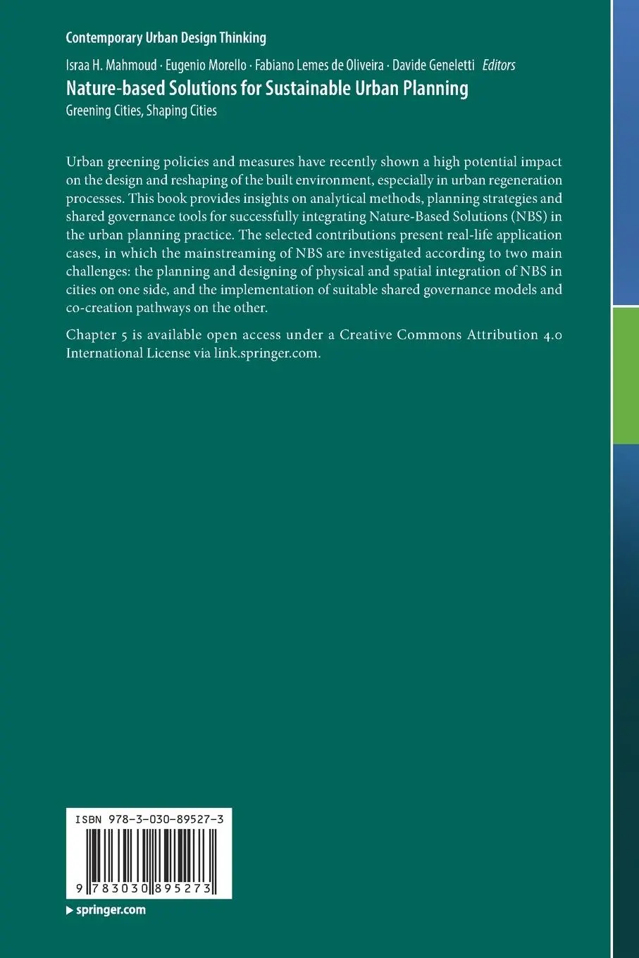 Rückseite: 9783030895273 | Nature-based Solutions for Sustainable Urban Planning | Taschenbuch