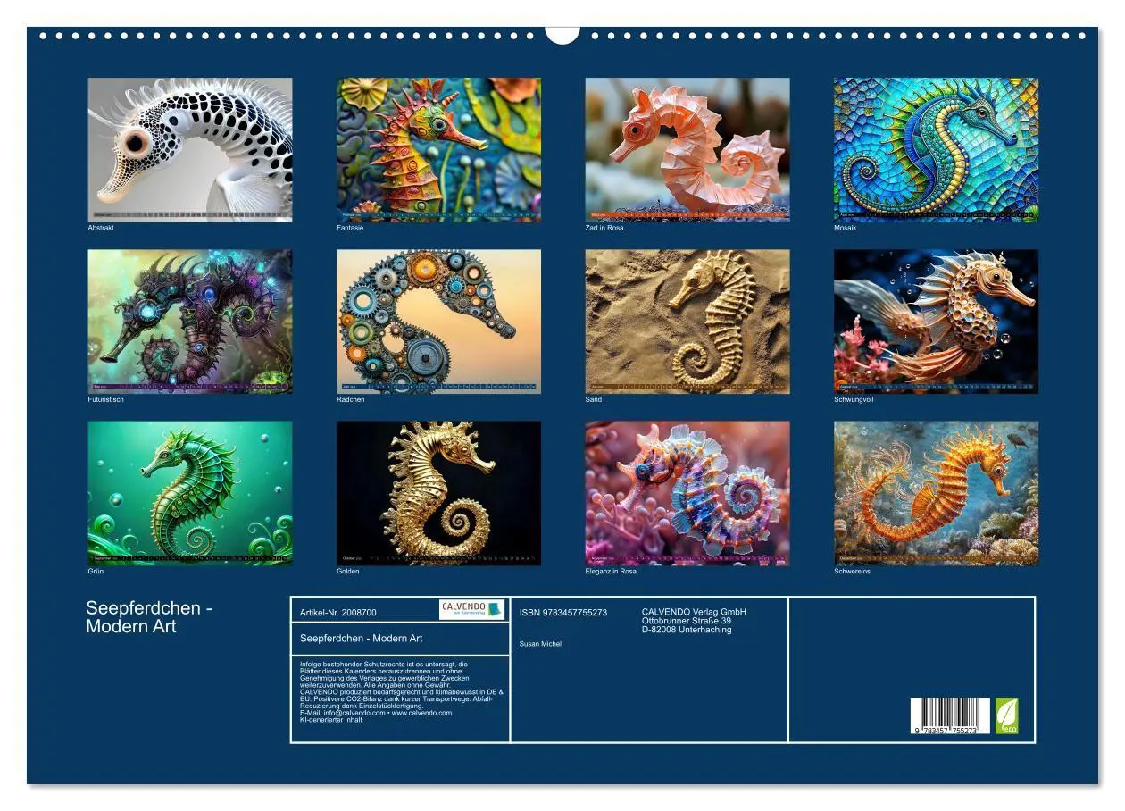 Bild: 9783457755273 | Seepferdchen - Modern Art (Wandkalender 2026 DIN A2 quer), CALVENDO...