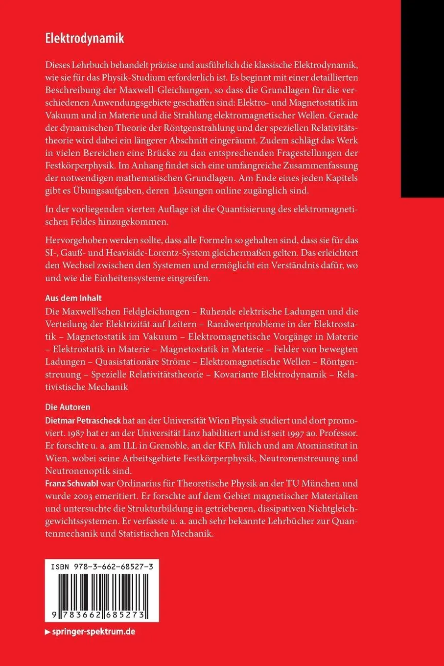 Rückseite: 9783662685273 | Elektrodynamik | Franz Schwabl (u. a.) | Taschenbuch | Paperback