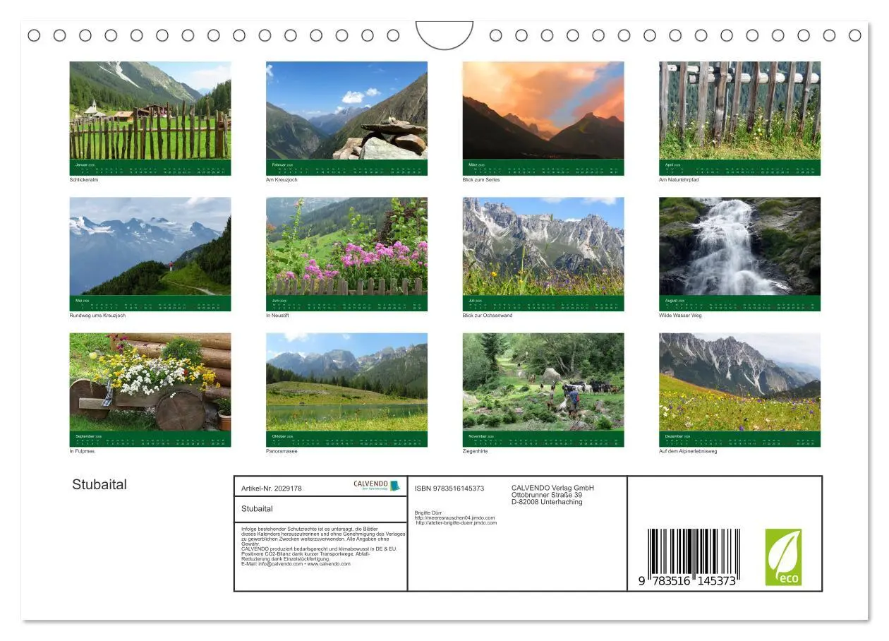 Bild: 9783516145373 | Stubaital (Wandkalender 2026 DIN A4 quer), CALVENDO Monatskalender