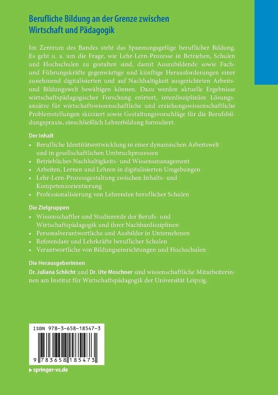 Rückseite: 9783658185473 | Berufliche Bildung an der Grenze zwischen Wirtschaft und Pädagogik
