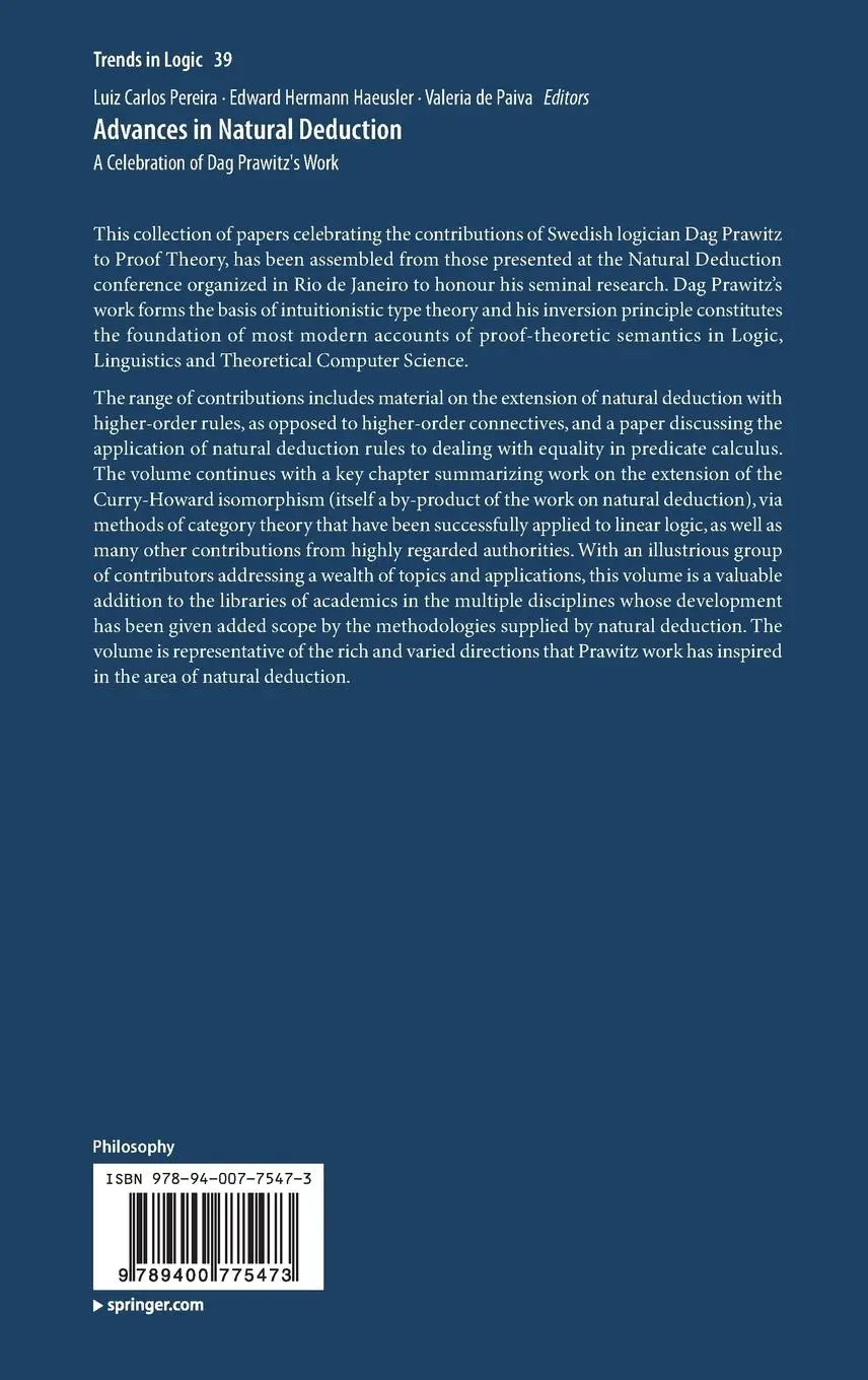 Rückseite: 9789400775473 | Advances in Natural Deduction | A Celebration of Dag Prawitz's Work