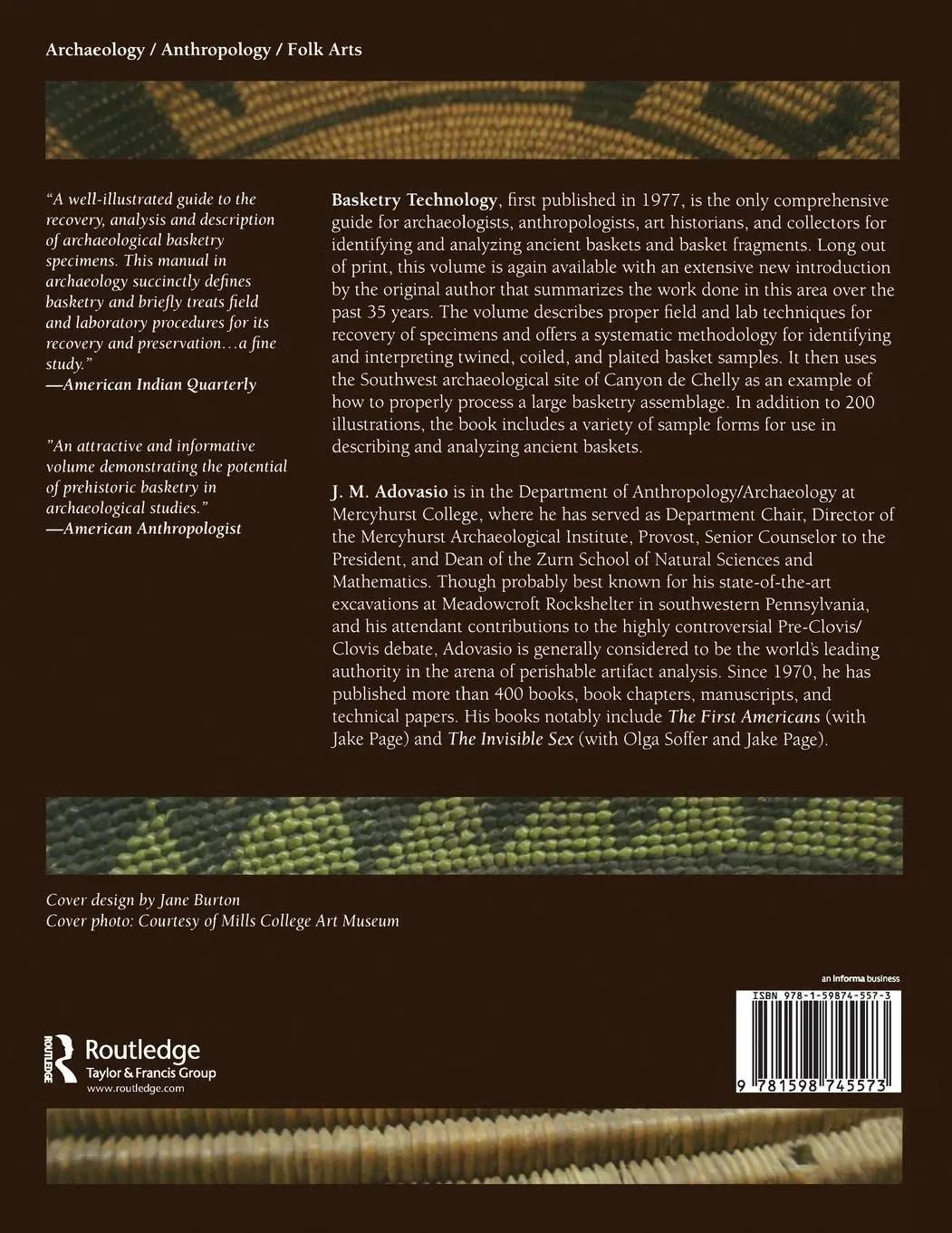 Rückseite: 9781598745573 | Basketry Technology | J. M. Adovasio | Taschenbuch | Englisch | 2019