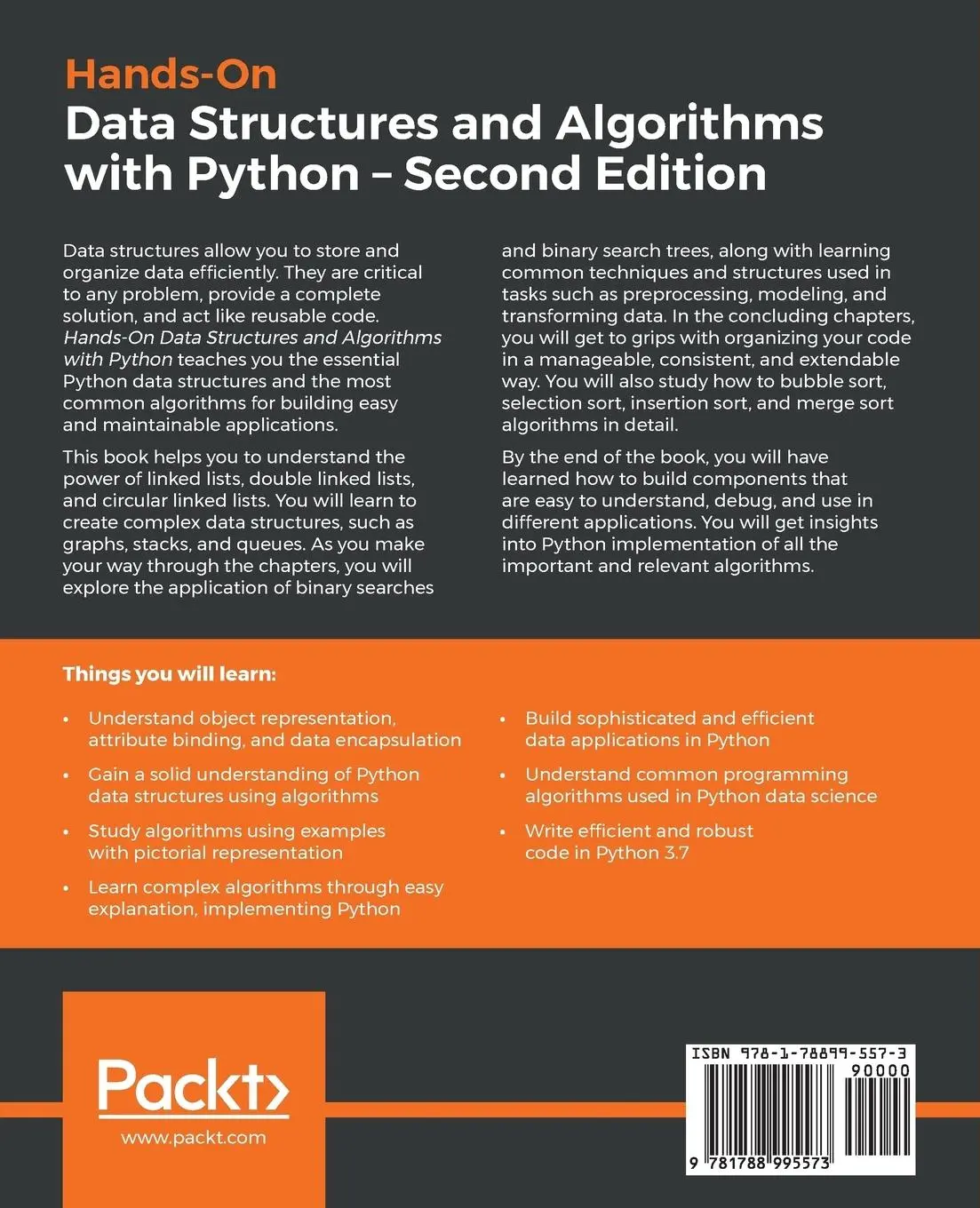 Rückseite: 9781788995573 | Hands-On Data Structures and Algorithms with Python_Second Edition