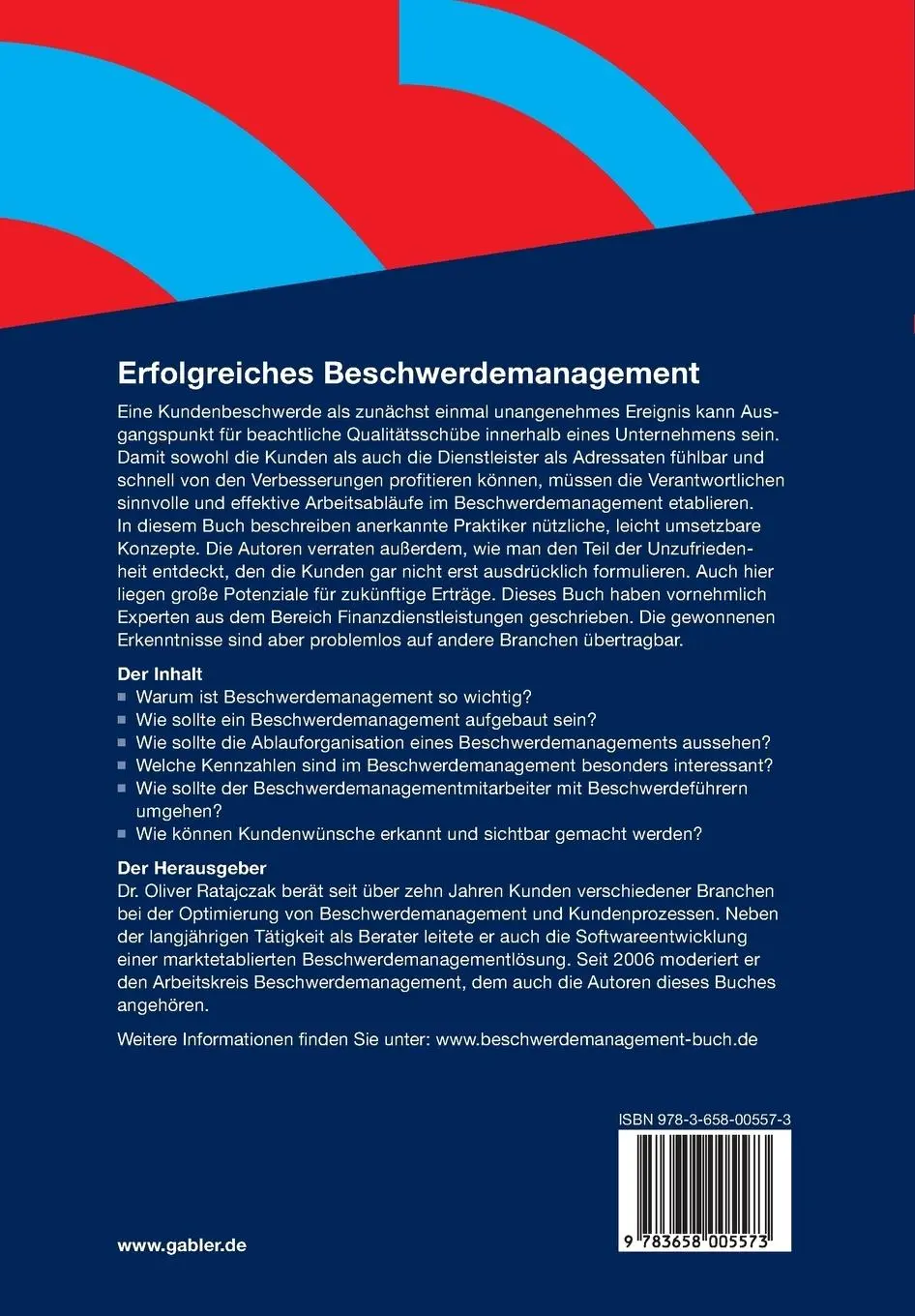 Rückseite: 9783658005573 | Erfolgreiches Beschwerdemanagement | Oliver Ratajczak | Taschenbuch