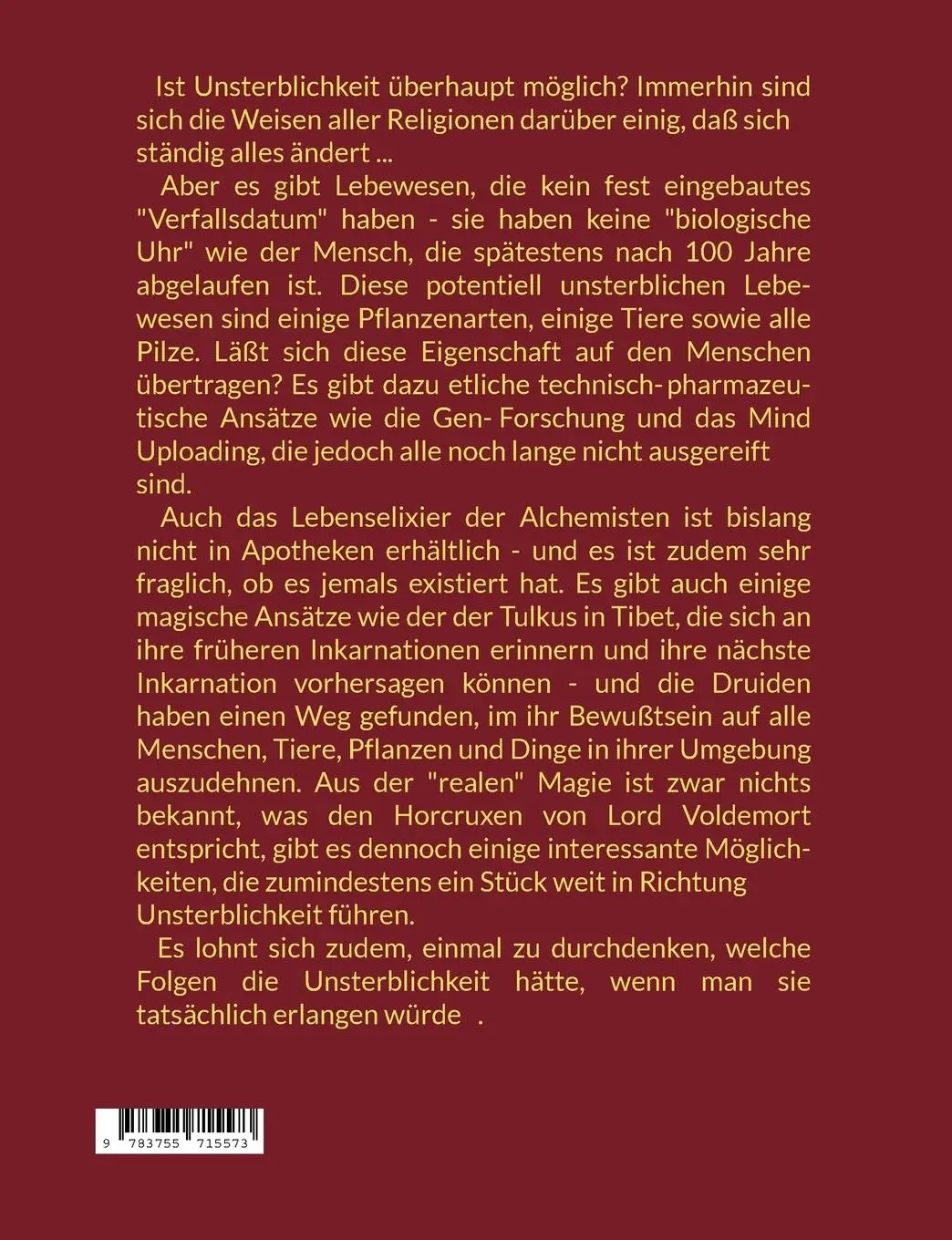 Rückseite: 9783755715573 | Unsterblichkeit für Anfänger | Harry Eilenstein | Taschenbuch | 52 S.