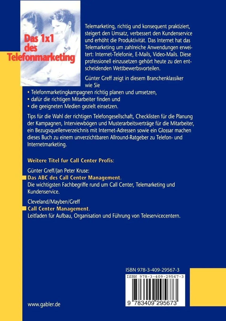 Rückseite: 9783409295673 | Das 1 × 1 des Telefonmarketing | Günter Greff | Taschenbuch | 217 S.