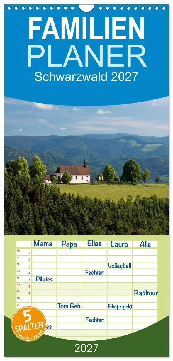 Cover: 9783594335673 | Familienplaner 2027 - Schwarzwald 2027 mit 5 Spalten (Wandkalender,...