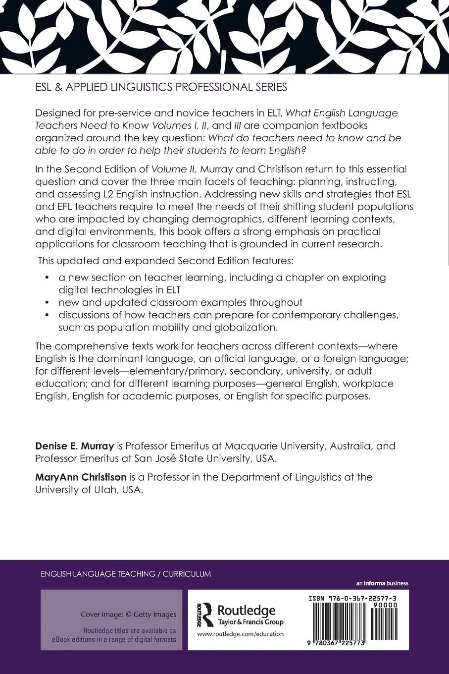 Rückseite: 9780367225773 | What English Language Teachers Need to Know Volume II | Murray (u. a.)