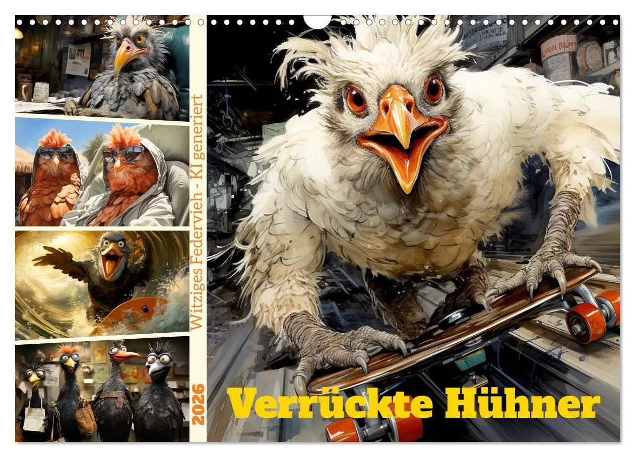 Cover: 9783457495773 | Verrückte Hühner (Wandkalender 2026 DIN A3 quer), CALVENDO...
