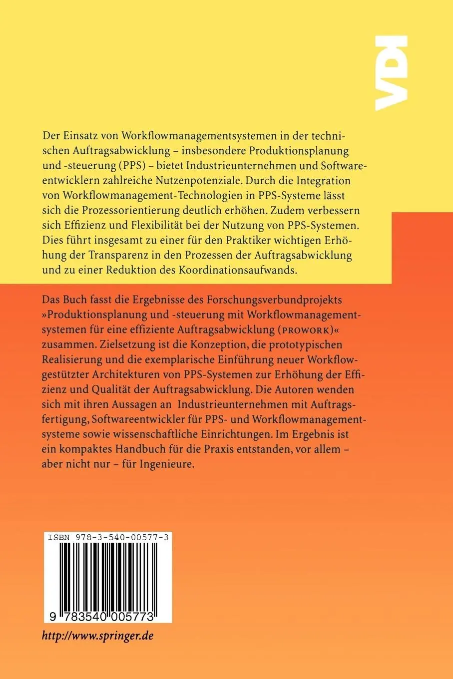 Rückseite: 9783540005773 | Workflowmanagement in der Produktionsplanung und -steuerung | Buch | x