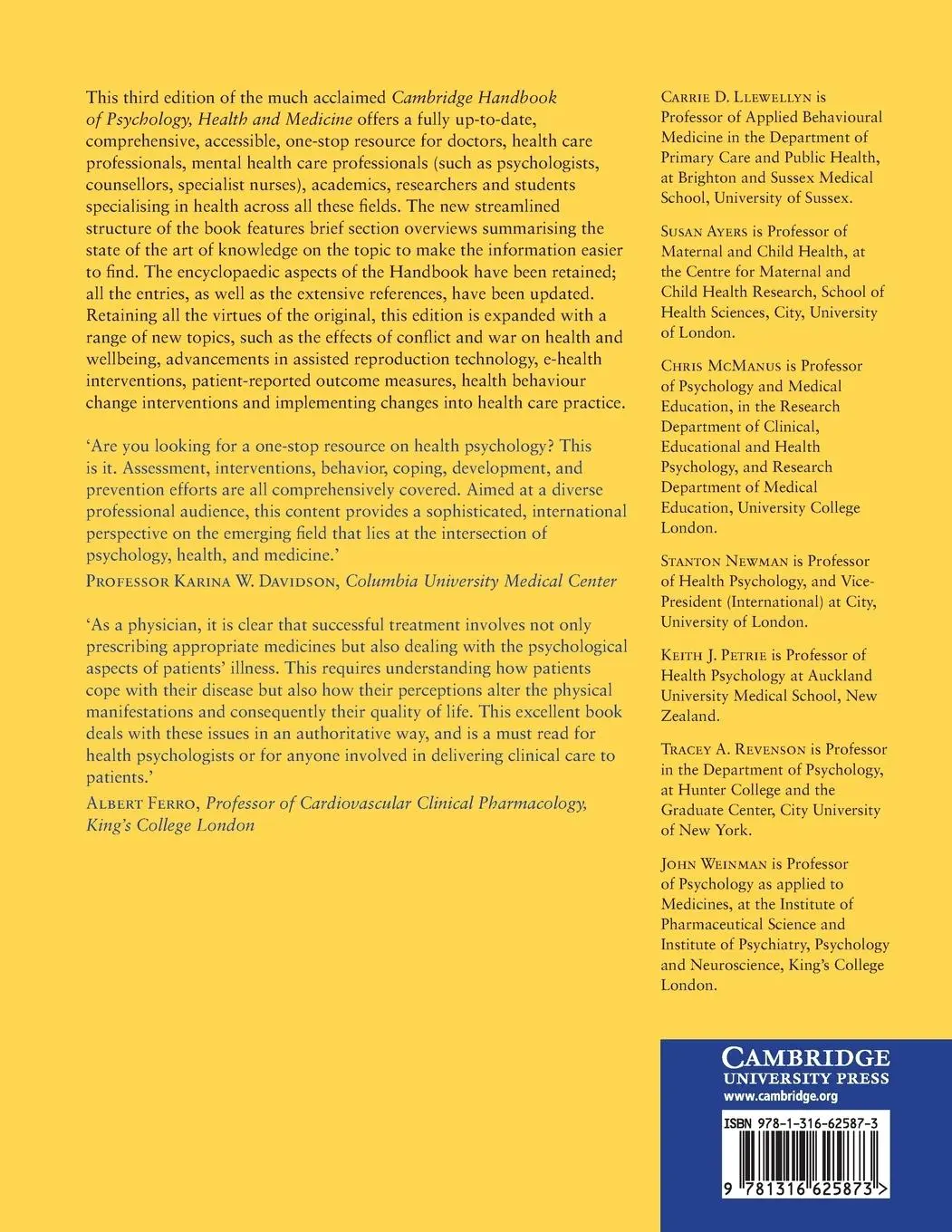 Rückseite: 9781316625873 | Cambridge Handbook of Psychology, Health and Medicine | Taschenbuch