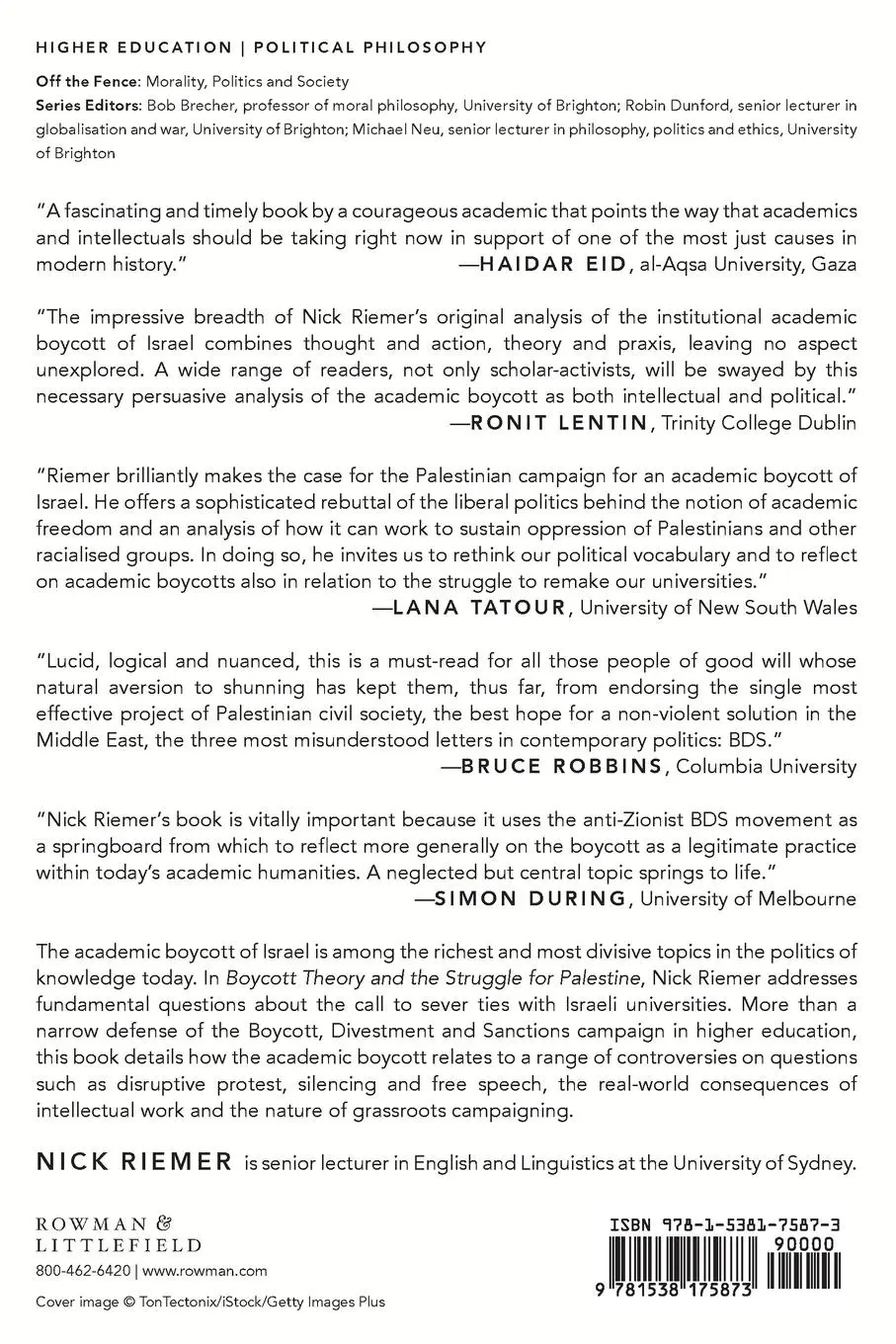 Rückseite: 9781538175873 | Boycott Theory and the Struggle for Palestine | Nick Riemer | Buch