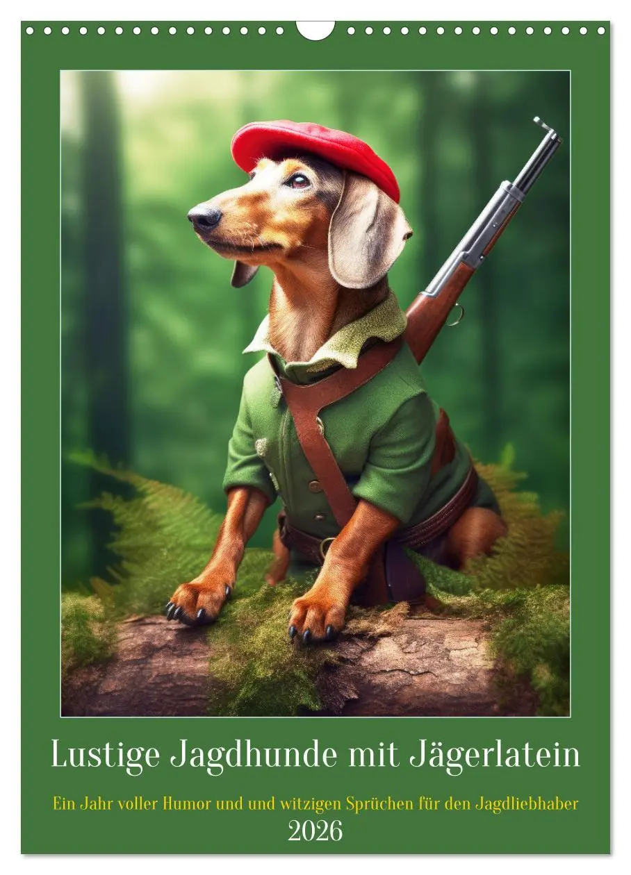 Cover: 9783516265873 | Lustige Jagdhunde mit Jägerlatein (Wandkalender 2026 DIN A3 hoch),...