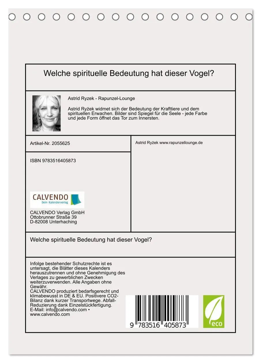 Bild: 9783516405873 | Welche spirituelle Bedeutung hat dieser Vogel? (Tischkalender 2026...