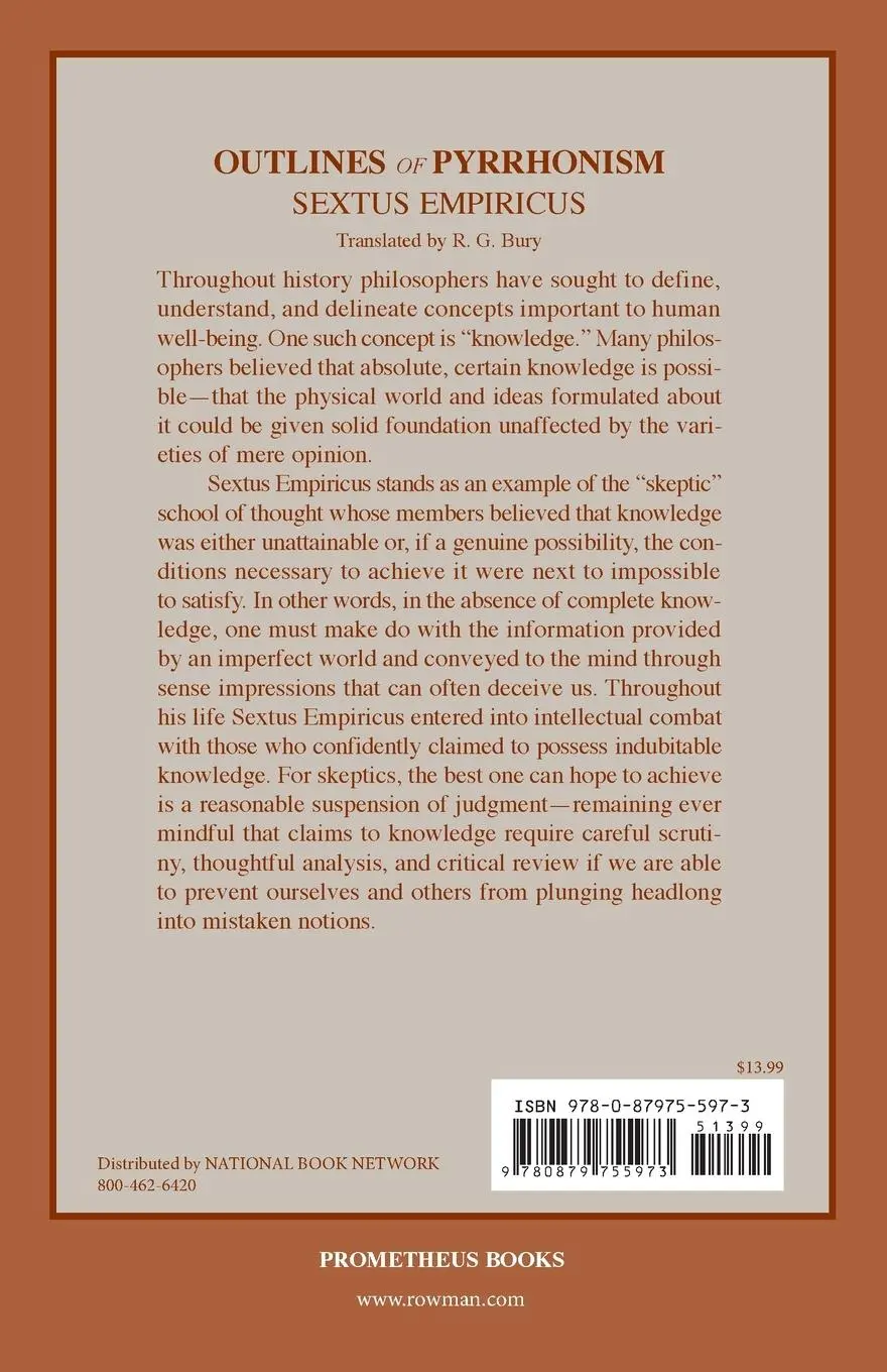 Rückseite: 9780879755973 | Outlines of Pyrrhonism | Sextus Empiricus | Taschenbuch | Englisch
