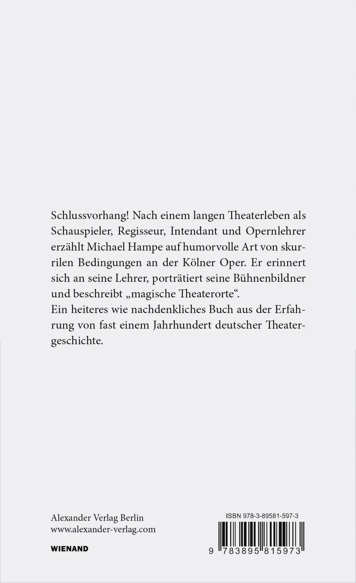 Rückseite: 9783895815973 | Schlussvorhang. Erinnerungen | Michael Hampe | Taschenbuch | 216 S.