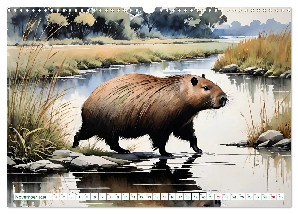 Bild: 9783457816073 | Das Capybara (Wandkalender 2026 DIN A3 quer), CALVENDO Monatskalender