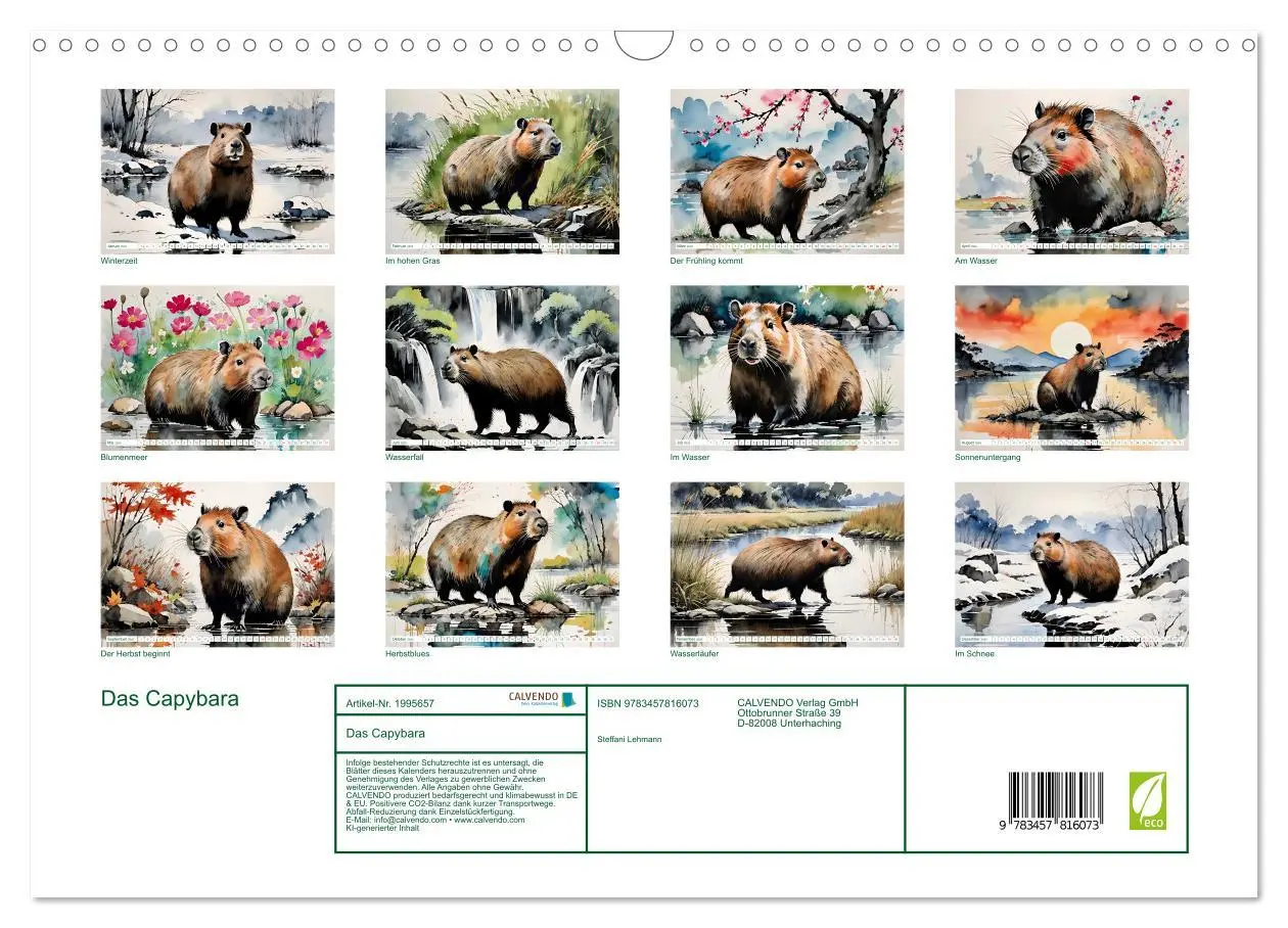 Bild: 9783457816073 | Das Capybara (Wandkalender 2026 DIN A3 quer), CALVENDO Monatskalender