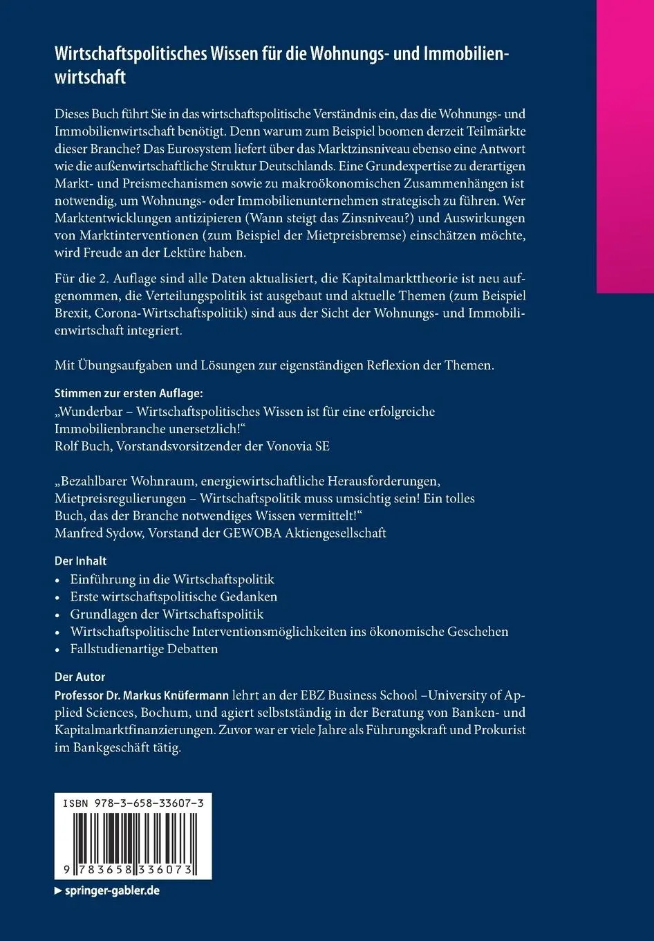 Rückseite: 9783658336073 | Wirtschaftspolitisches Wissen für die Wohnungs- und...