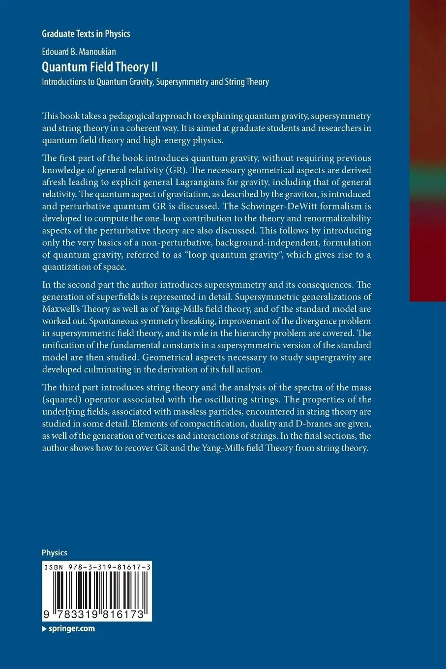 Rückseite: 9783319816173 | Quantum Field Theory II | Edouard B. Manoukian | Taschenbuch | xv