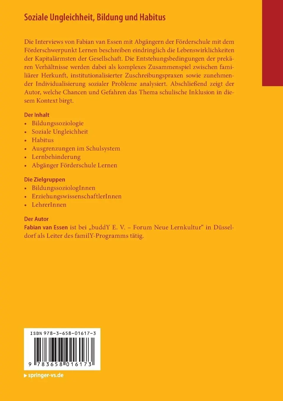 Rückseite: 9783658016173 | Soziale Ungleichheit, Bildung und Habitus | Fabian van Essen | Buch