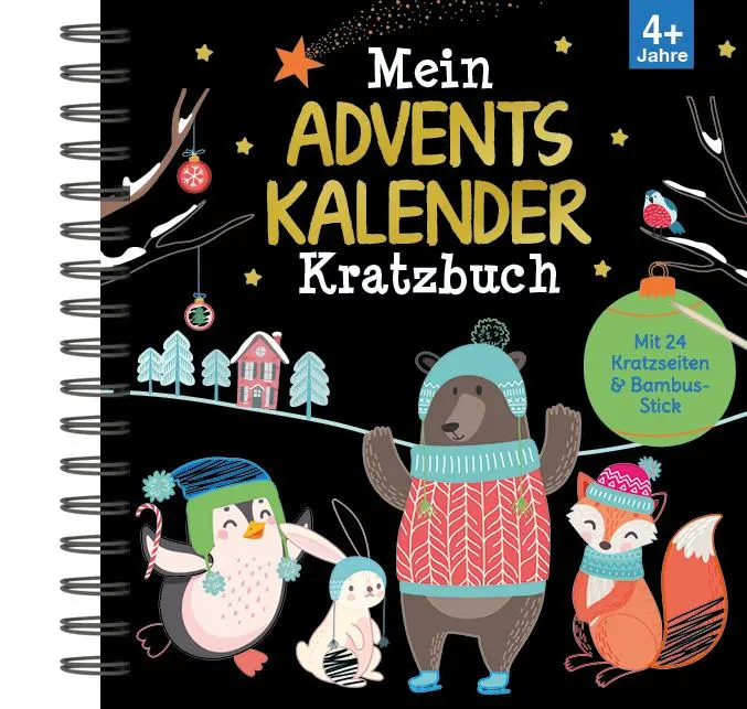 Cover: 9783849946173 | Mein Adventskalender-Kratzbuch | Mit 24 Kratzseiten &amp; Bambusstick