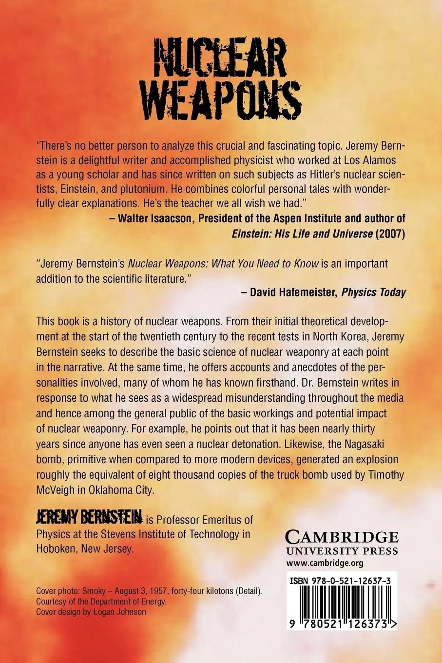 Rückseite: 9780521126373 | Nuclear Weapons | What You Need to Know | Jeremy Bernstein | Buch