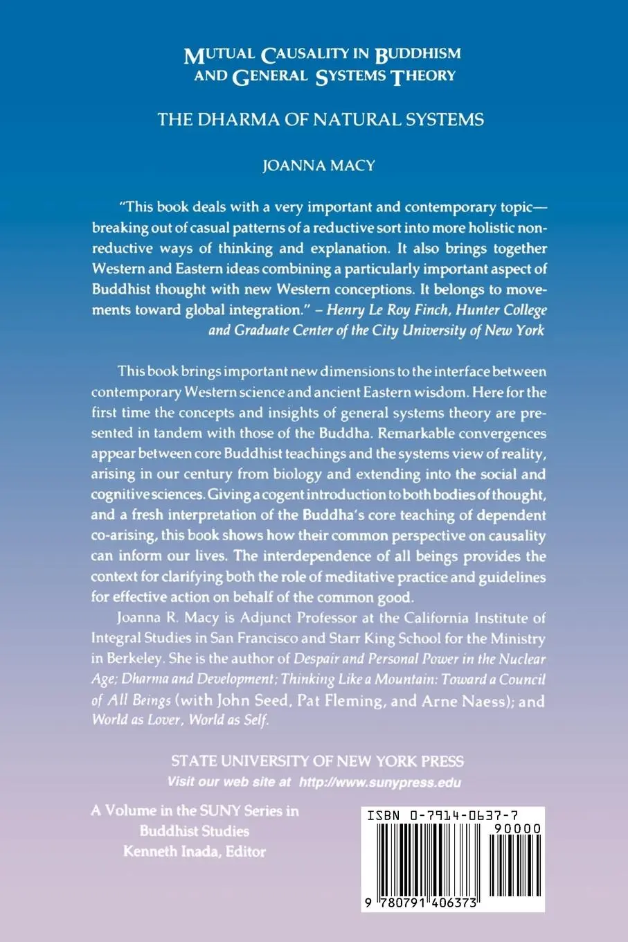 Rückseite: 9780791406373 | Mutual Causality in Buddhism and General Systems Theory | Joanna Macy
