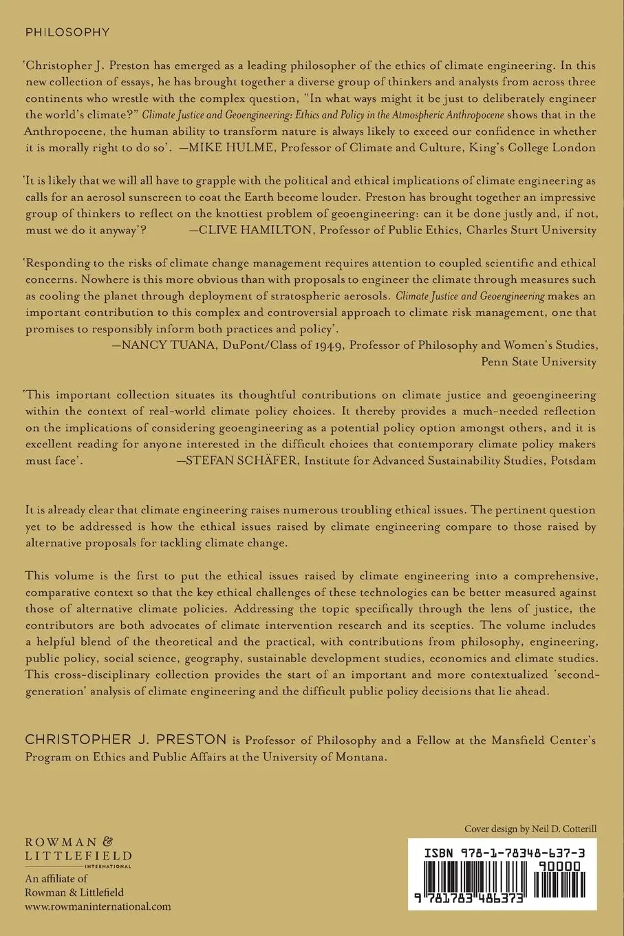 Rückseite: 9781783486373 | Climate Justice and Geoengineering | Christopher J. Preston | Buch