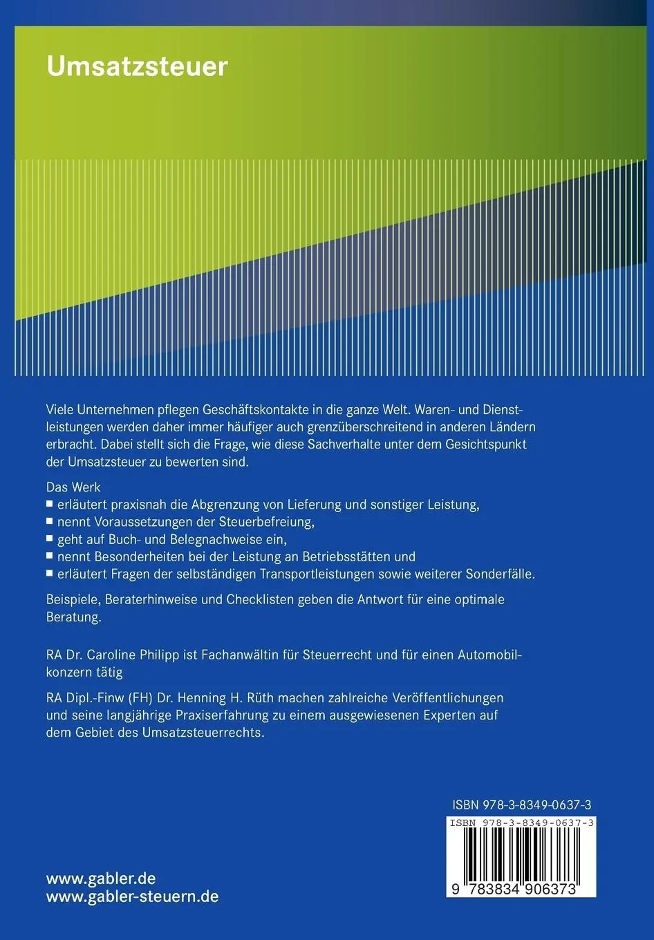 Rückseite: 9783834906373 | Umsatzsteuer | Grenzüberschreitende Leistungen in der Praxis | Buch